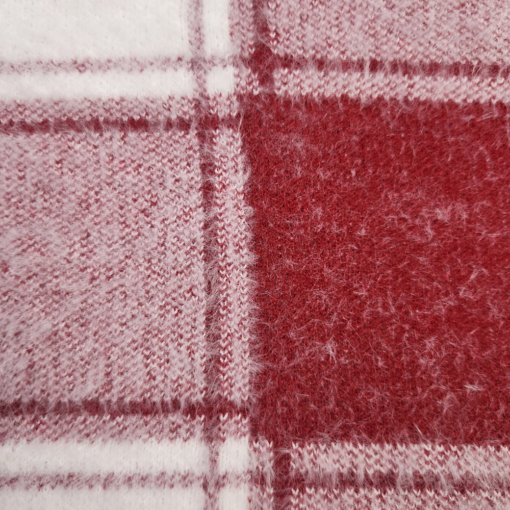 Tahari Womens XL Red Pink Buffalo Plaid Fuzzy Eyelash Knit Pullover Sweater SOFT - Picture 7 of 8